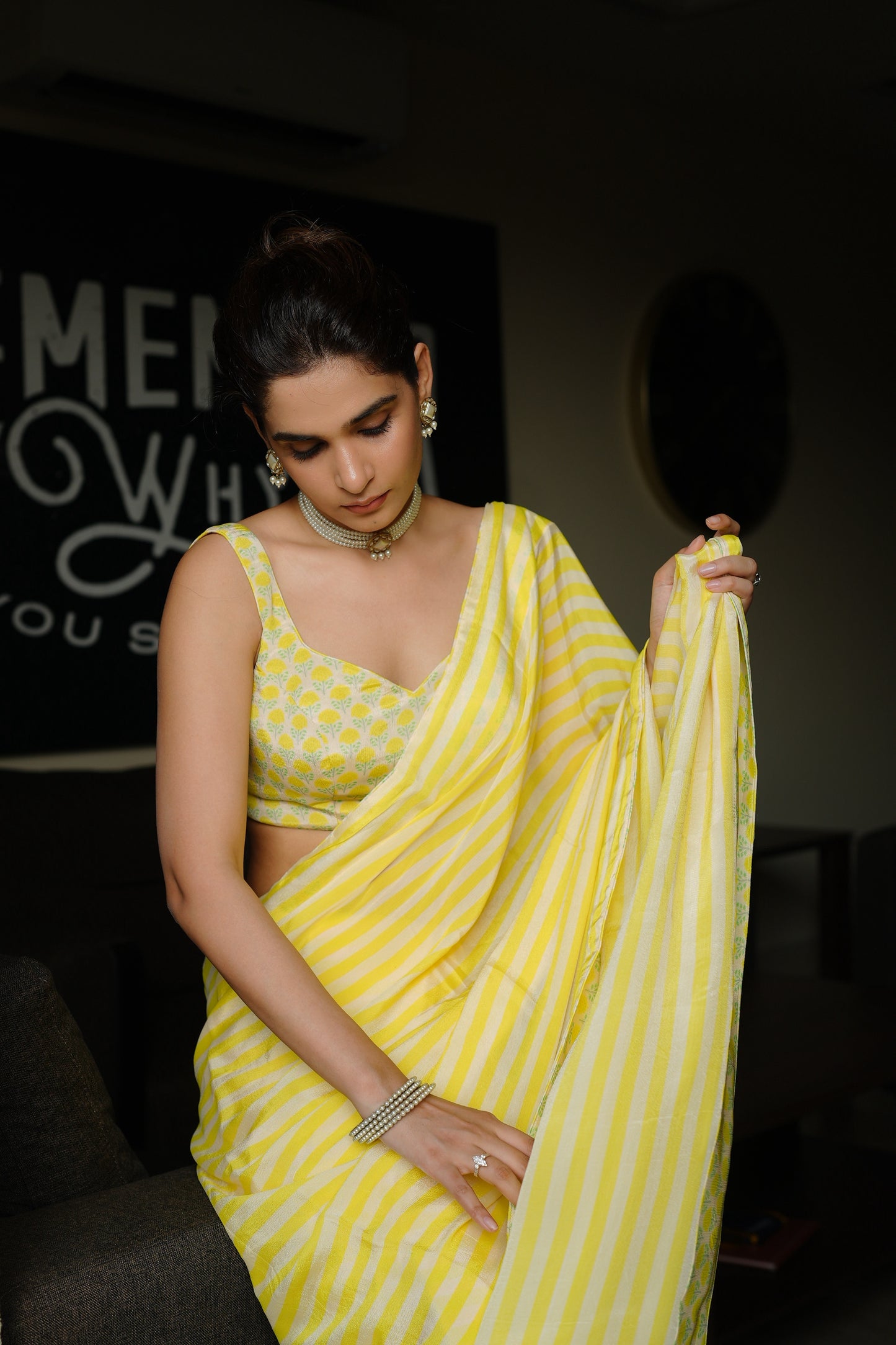 LIME YELLOW CREPE SAREE