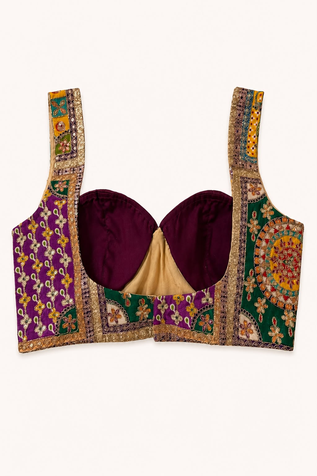MULTICOLOUR HAND-EMBROIDERED CREPE BLOUSE