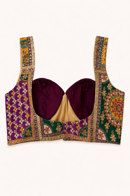 MULTICOLOUR HAND-EMBROIDERED CREPE BLOUSE