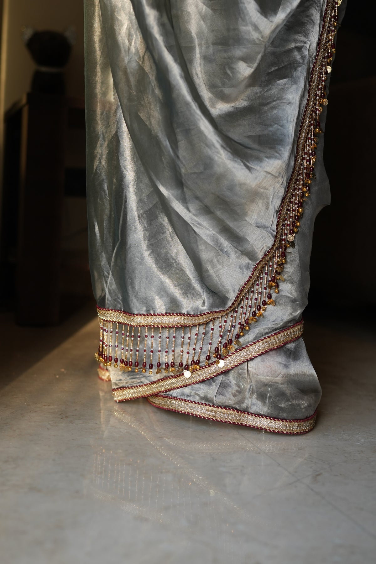 PEWTER SAGE TISSUE SAREE