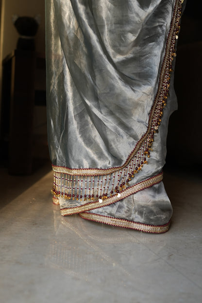 PEWTER SAGE TISSUE SAREE