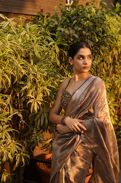 OPULENT MAUVE GLOW TISSUE SILK SAREE WITH BEJEWELLED BLOUSE