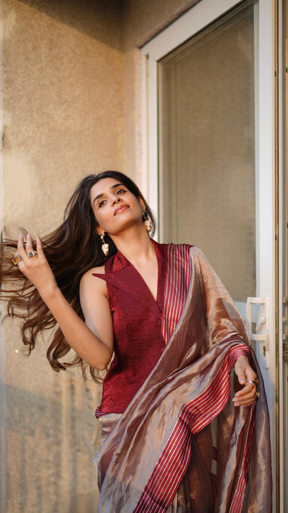 BURGUNDY DUSK TISSUE SILK SAREE