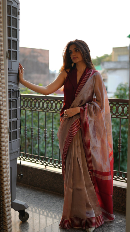 BURGUNDY DUSK TISSUE SILK SAREE
