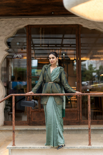 MOONGA SILK SAREE WITH TISSUE STRIPES