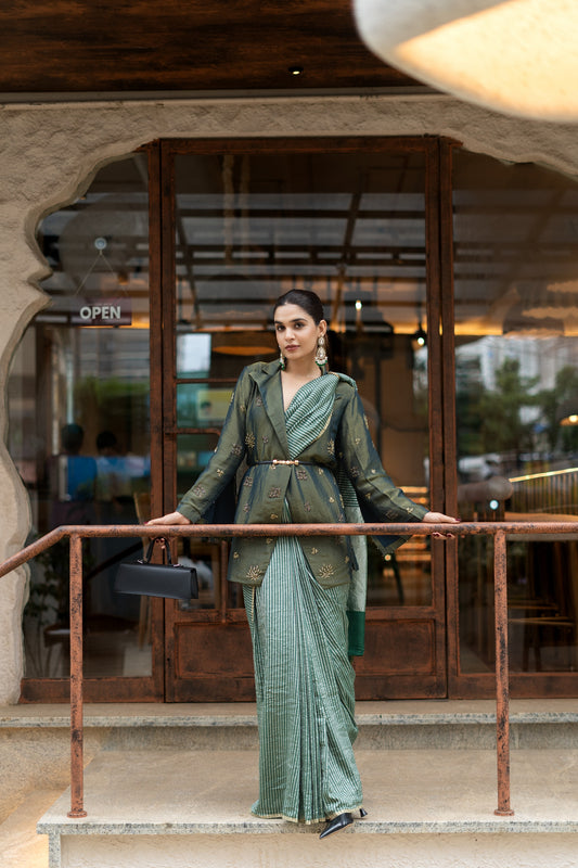 MOONGA SILK SAREE WITH TISSUE STRIPES