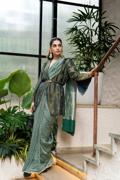 MOONGA SILK SAREE WITH TISSUE STRIPES