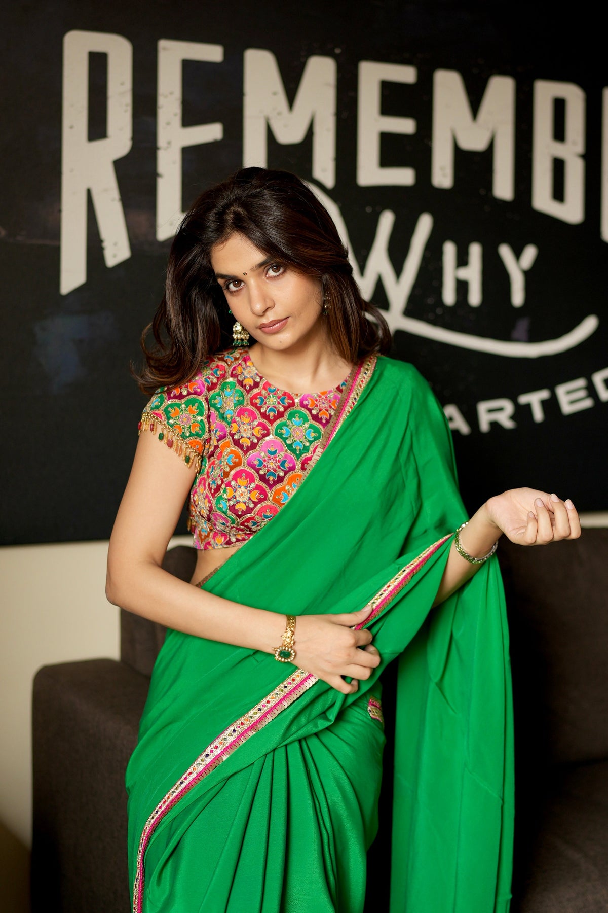 JEWEL GREEN PURE CREPE SAREE