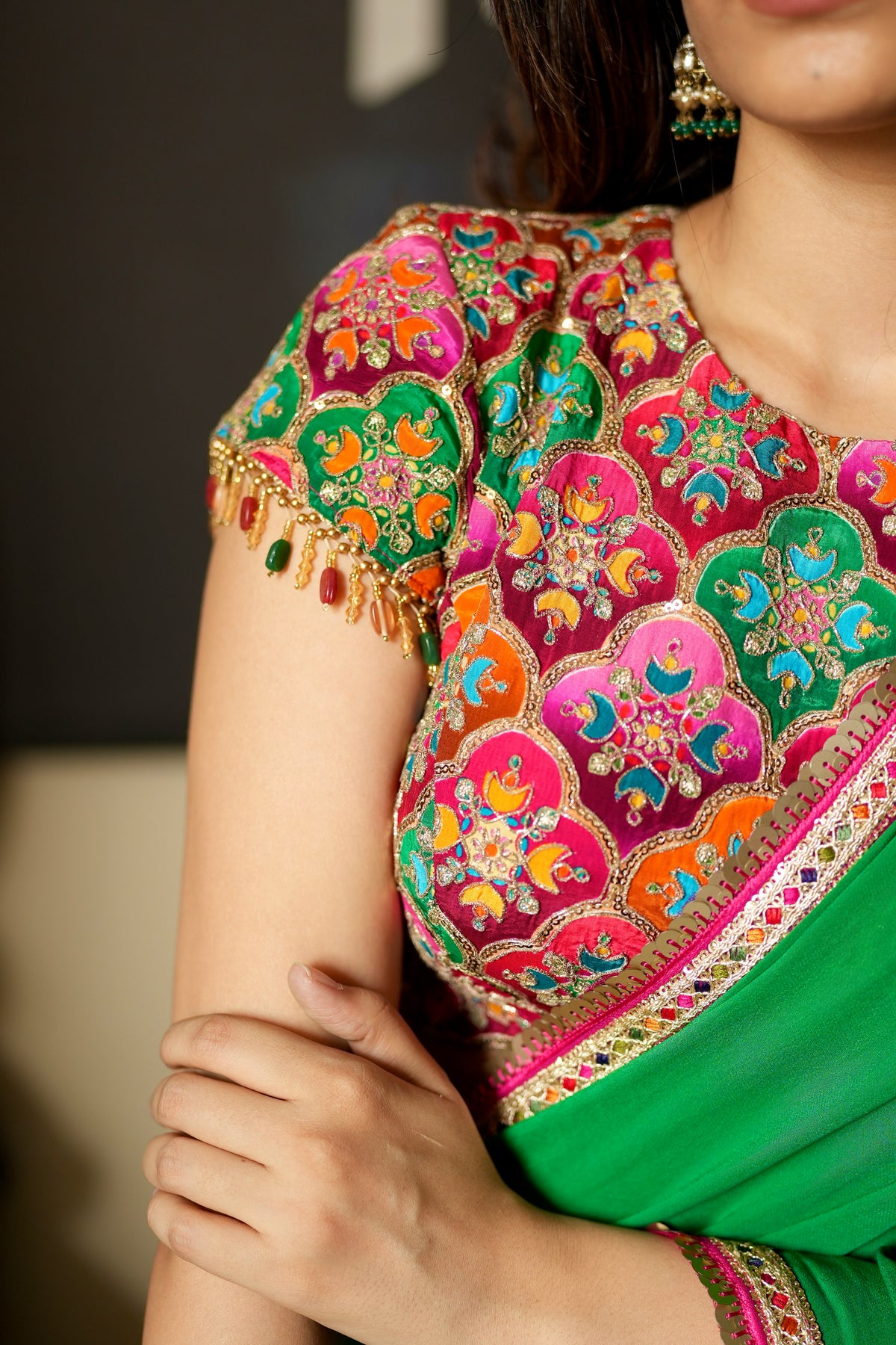 JEWEL GREEN PURE CREPE SAREE