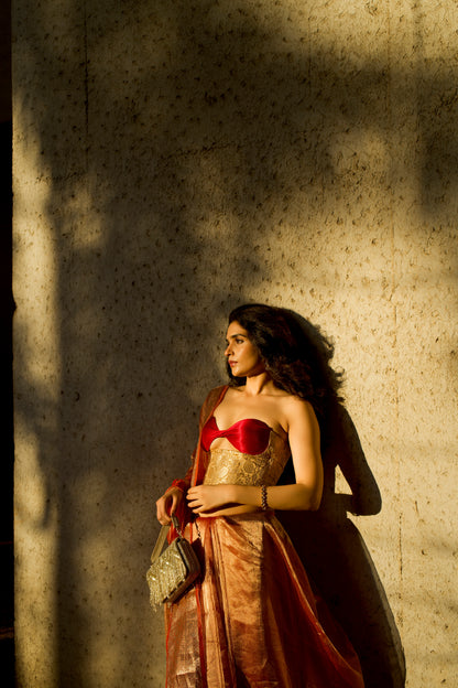 RUST ORANGE GLASS TISSUE SAREE