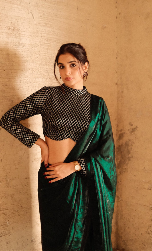 METTALIC EMERLAD TISSUE SAREE