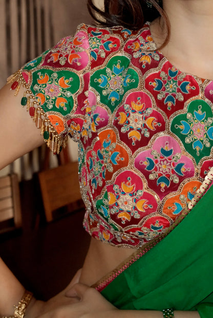 JEWEL GREEN PURE CREPE SAREE