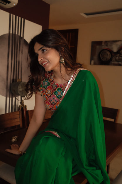 JEWEL GREEN PURE CREPE SAREE
