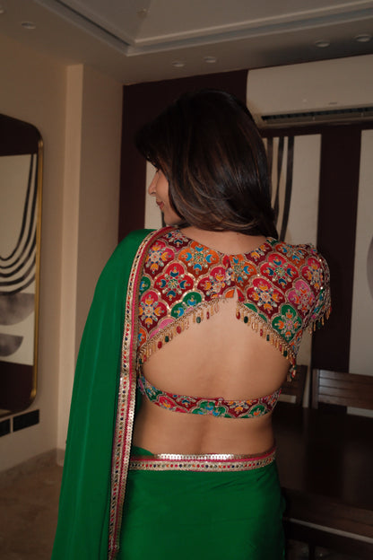 JEWEL GREEN PURE CREPE SAREE