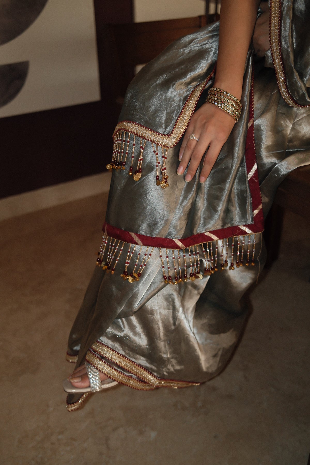 PEWTER SAGE TISSUE SAREE