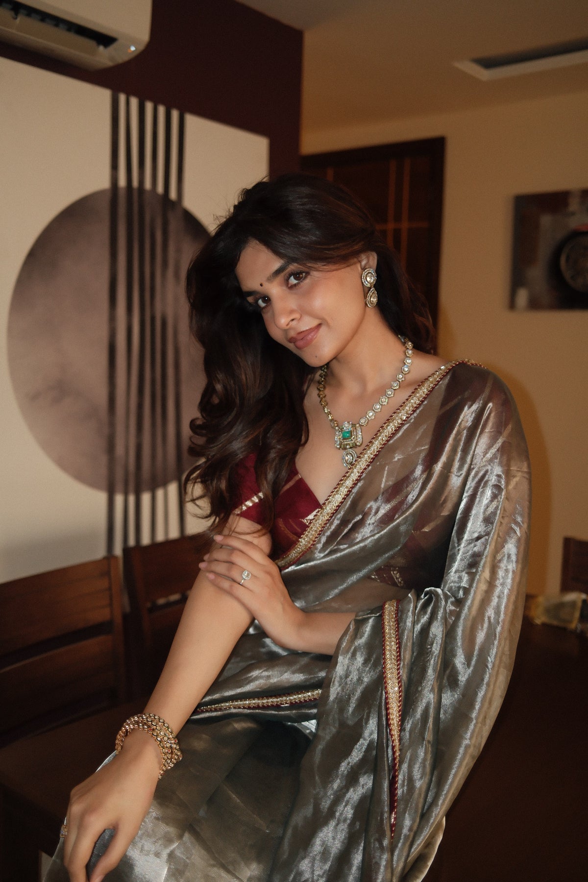 PEWTER SAGE TISSUE SAREE