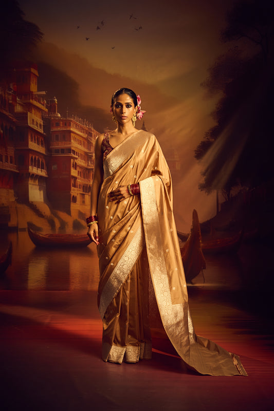 Beige Katan Silk Saree