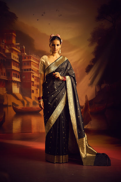 Black Katan Silk Saree