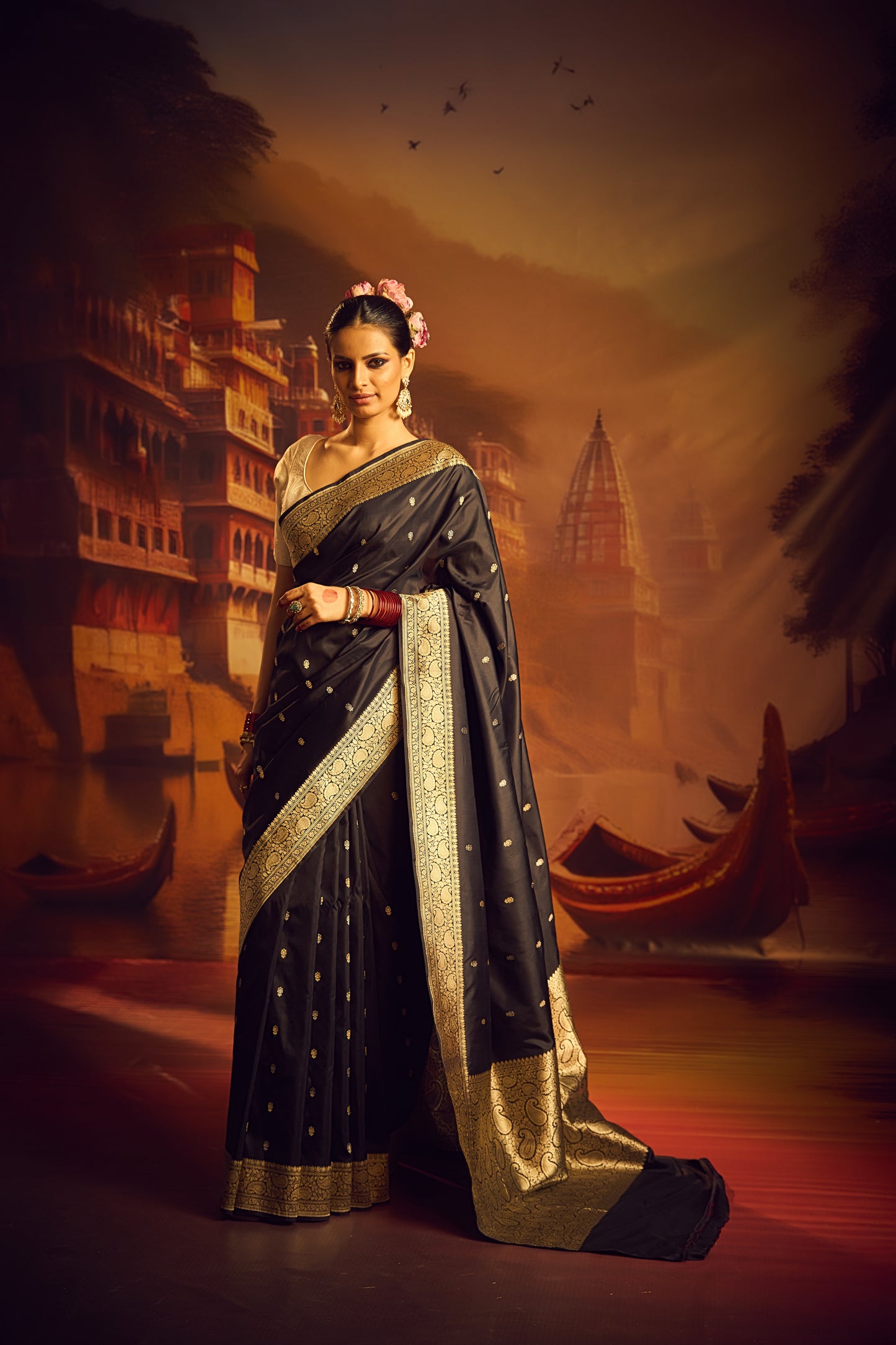 Black Katan Silk Saree