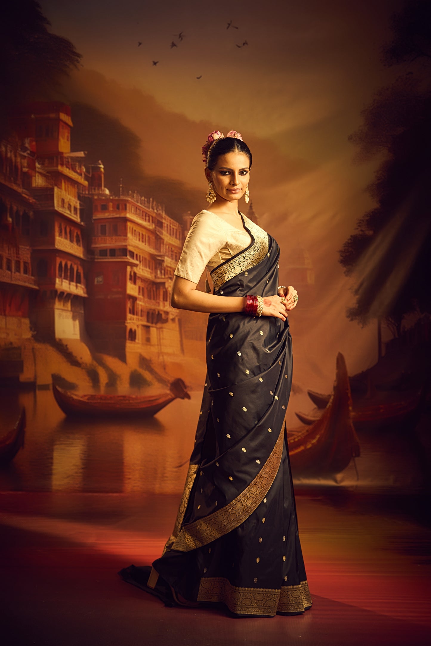 Black Katan Silk Saree