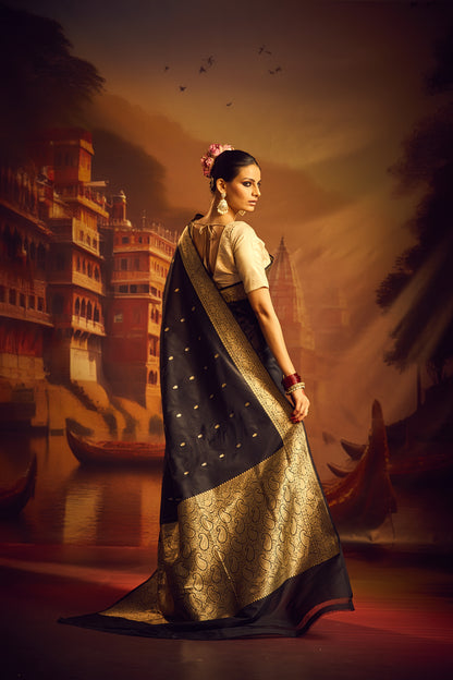 Black Katan Silk Saree