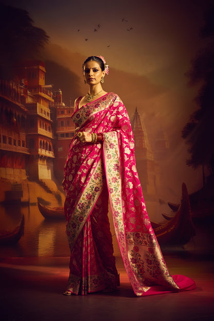 Pink Crepe Silk Saree