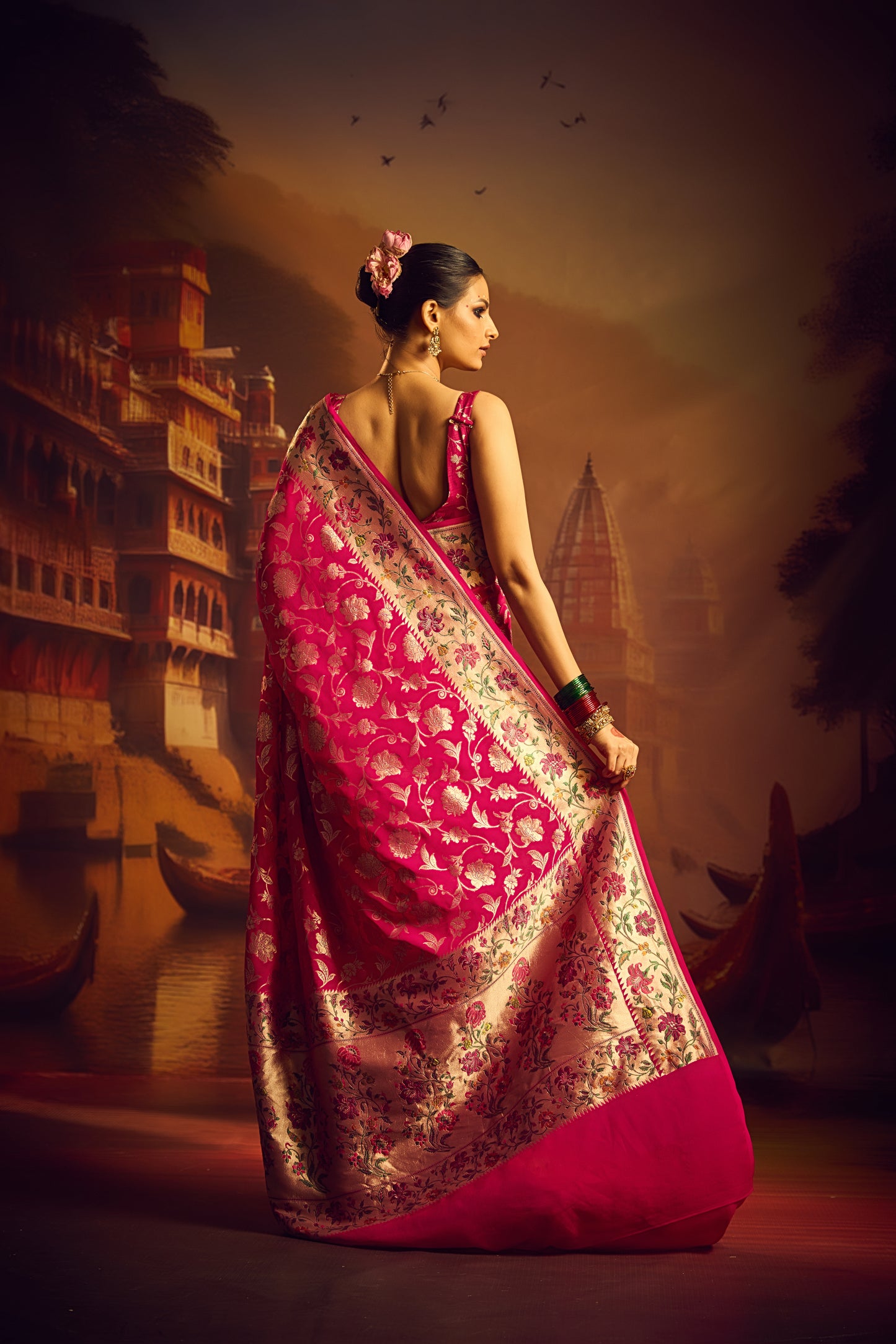 Pink Crepe Silk Saree