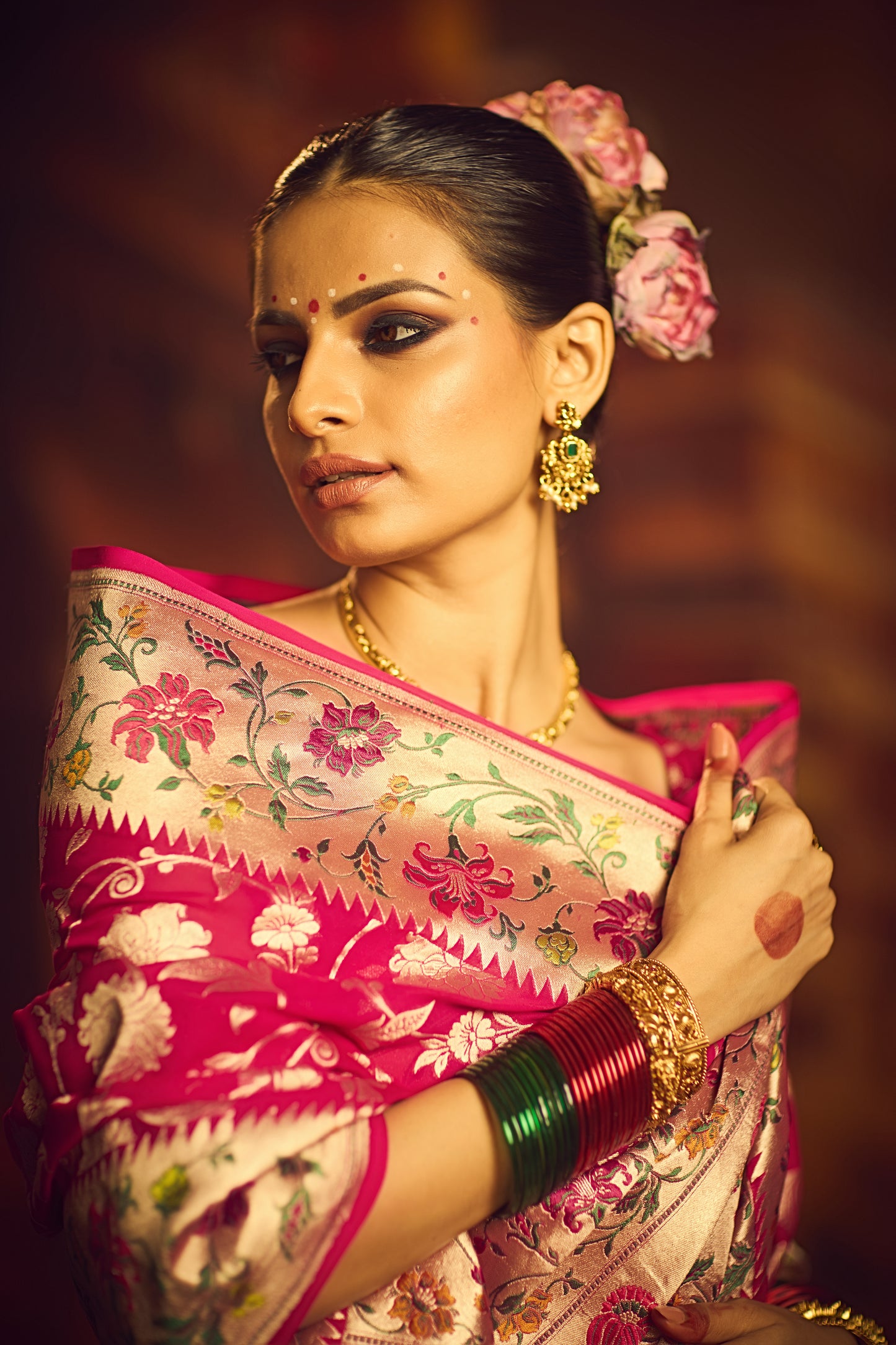 Pink Crepe Silk Saree