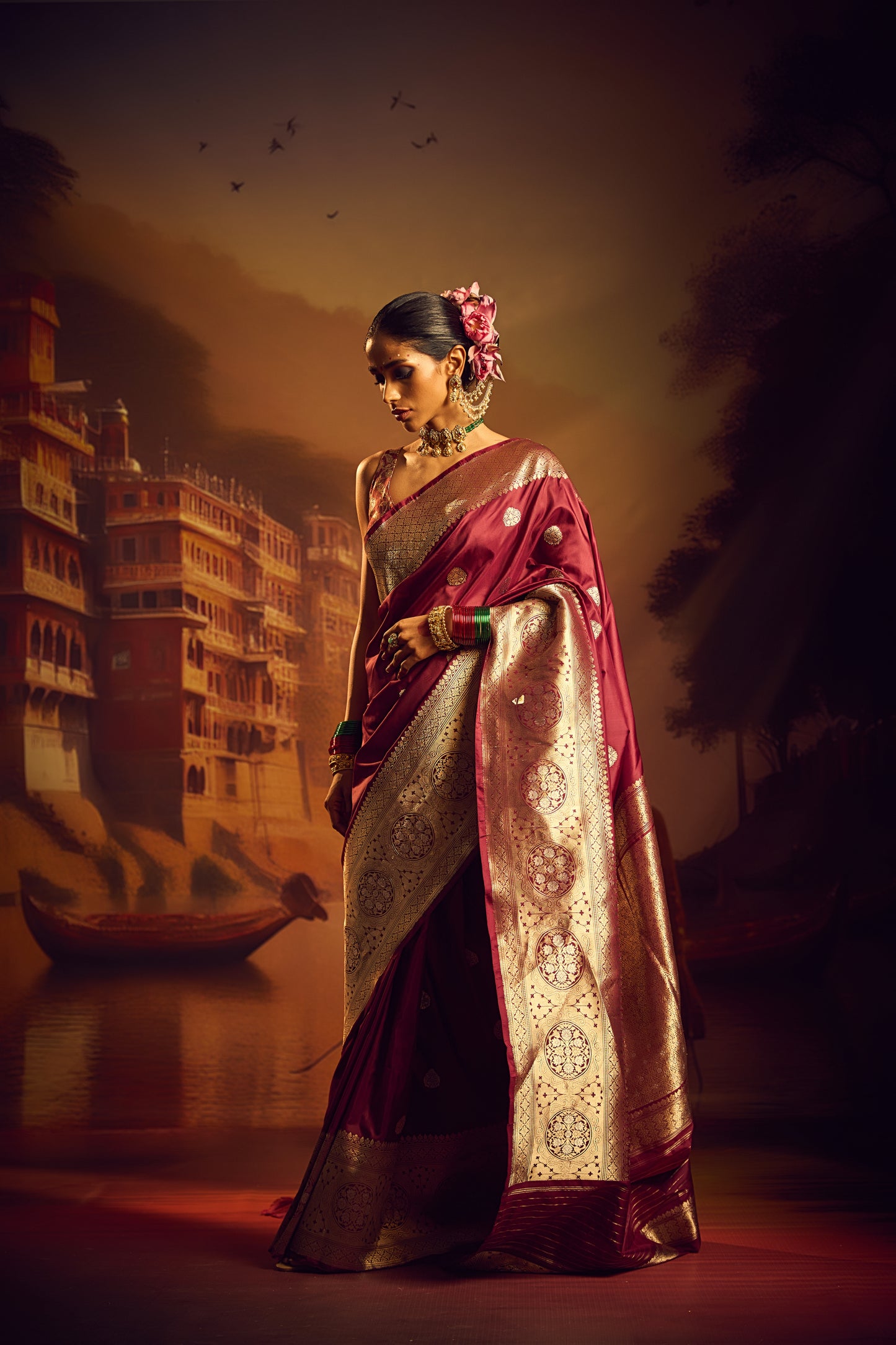 Maroon Katan Silk Saree