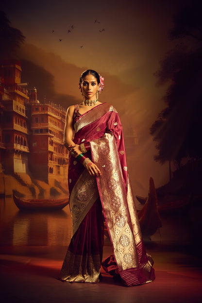 Maroon Katan Silk Saree