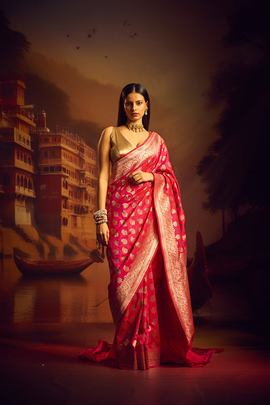 Red Meenakari Silk Saree