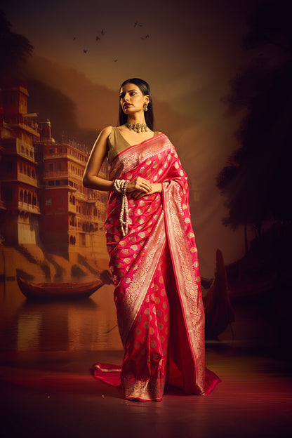 Red Meenakari Silk Saree