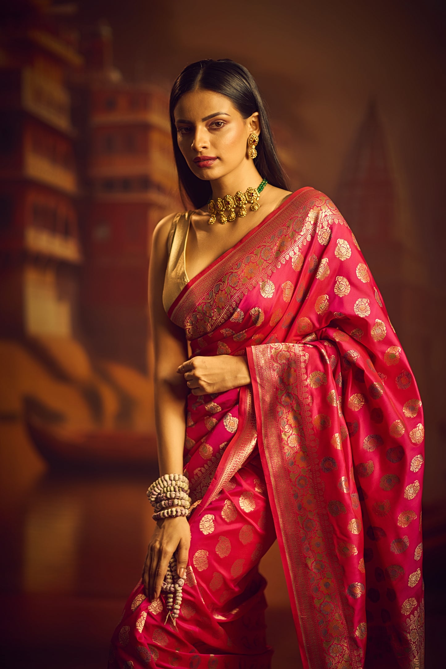 Red Meenakari Silk Saree