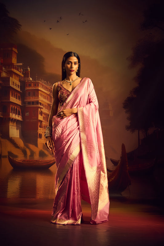 Pastel Pink Katan Silk Saree