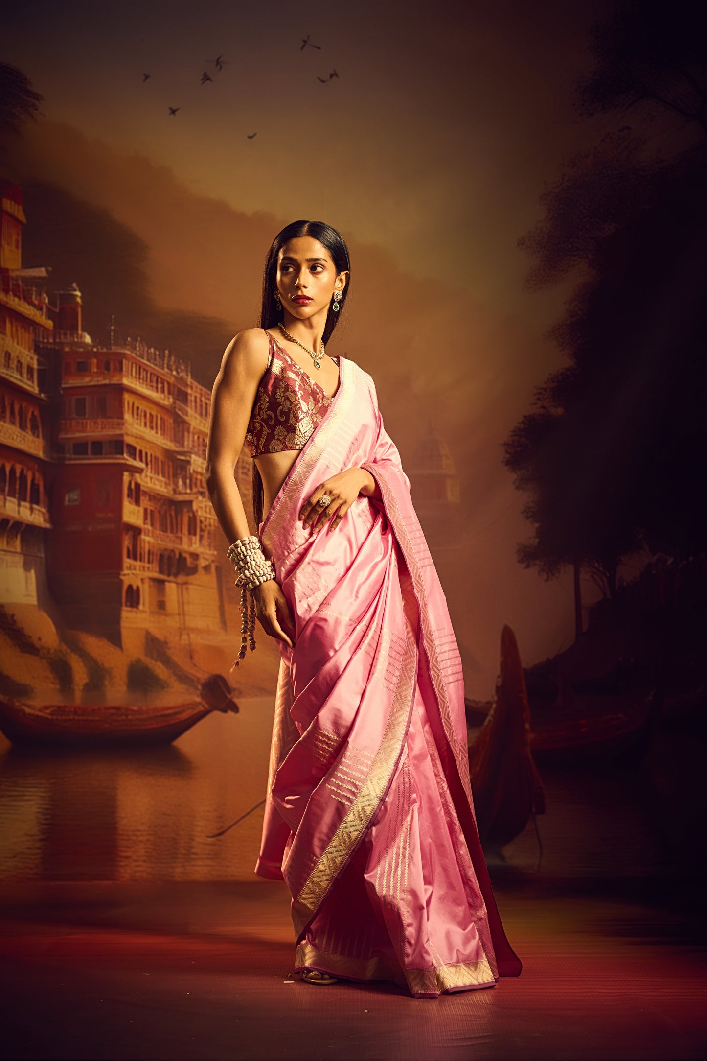 Pastel Pink Katan Silk Saree