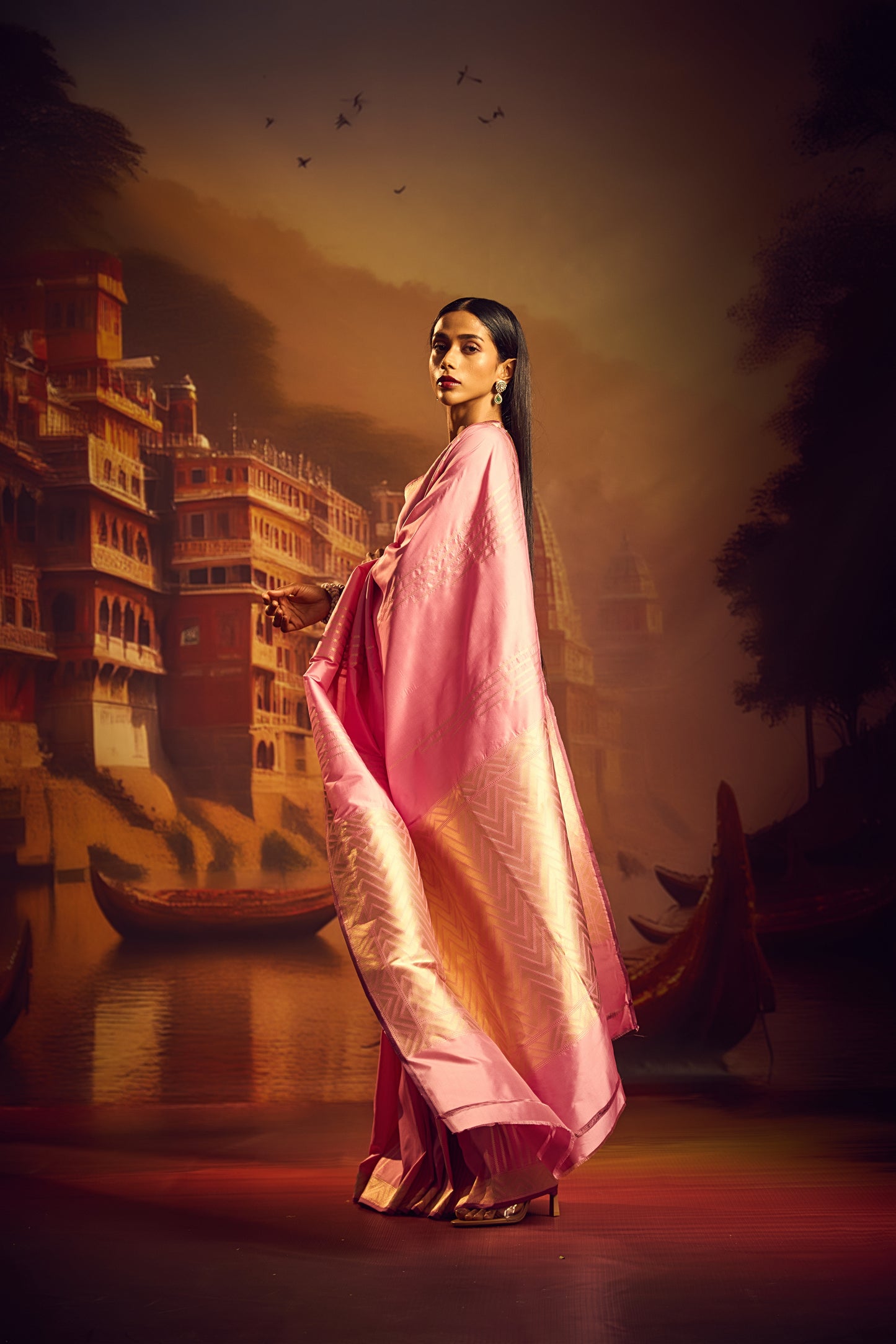 Pastel Pink Katan Silk Saree