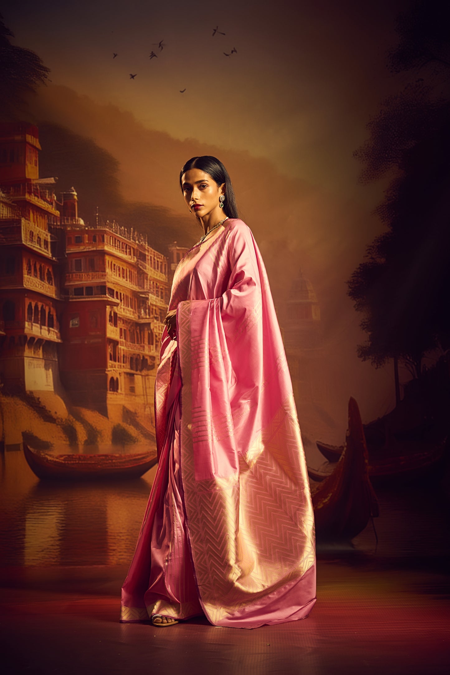 Pastel Pink Katan Silk Saree