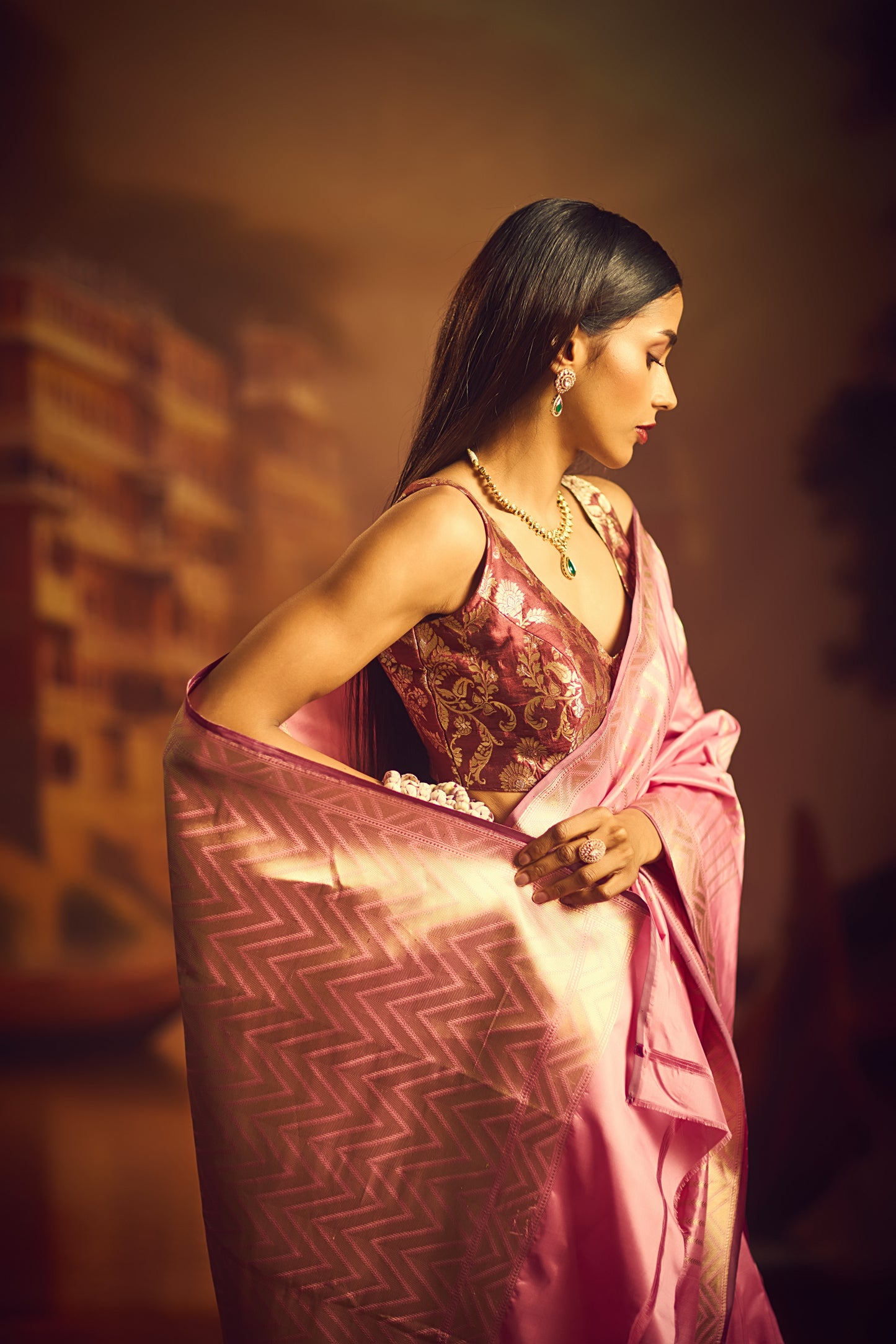 Pastel Pink Katan Silk Saree