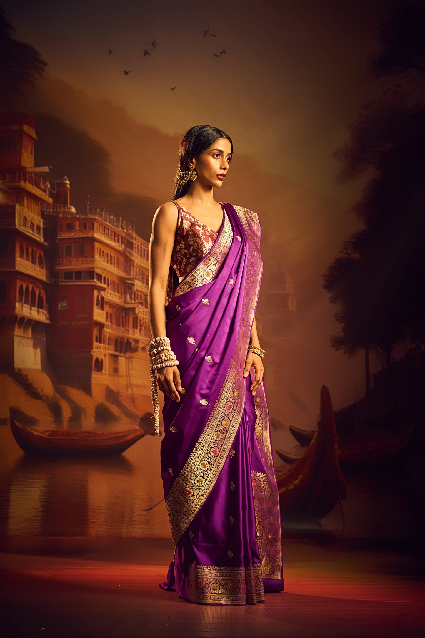 Purple Mashru Silk Saree