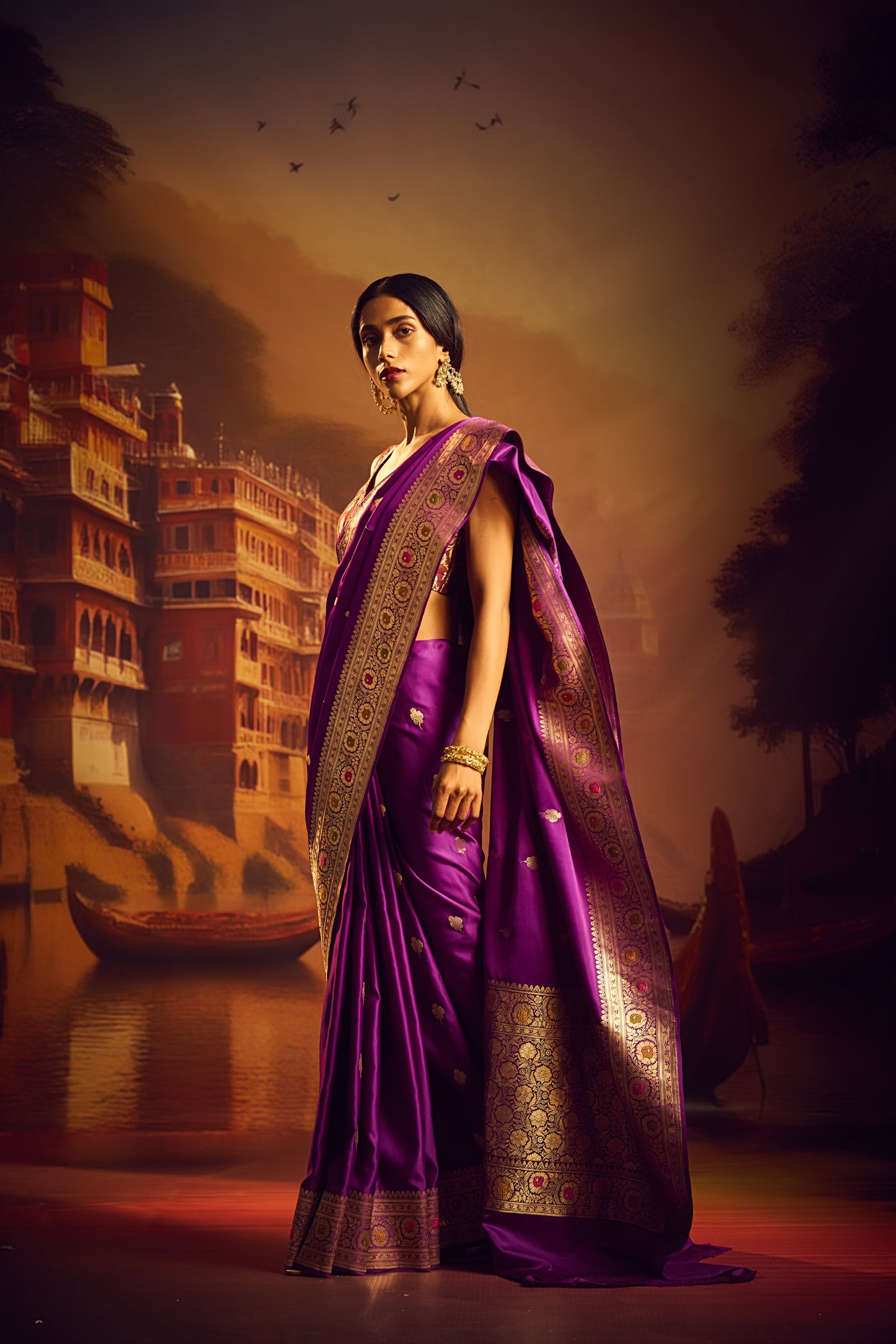 Purple Mashru Silk Saree