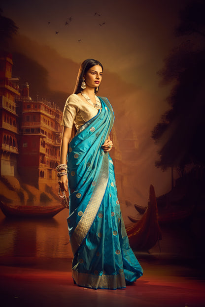 Sky Blue Katan Silk Saree