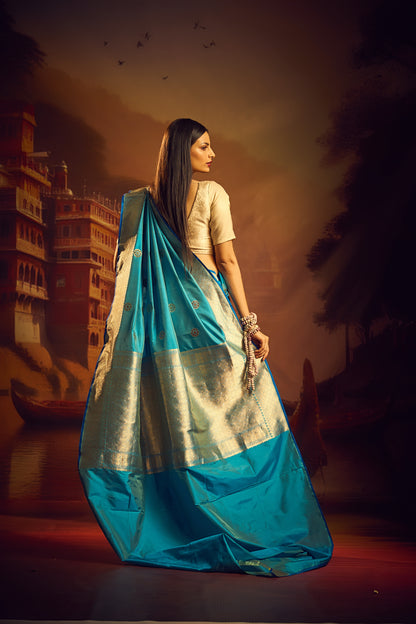 Sky Blue Katan Silk Saree