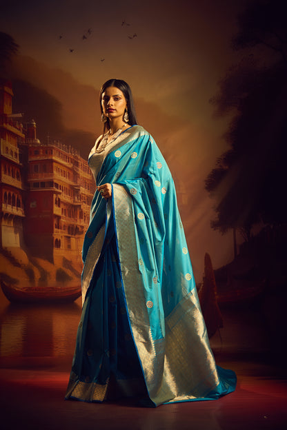 Sky Blue Katan Silk Saree