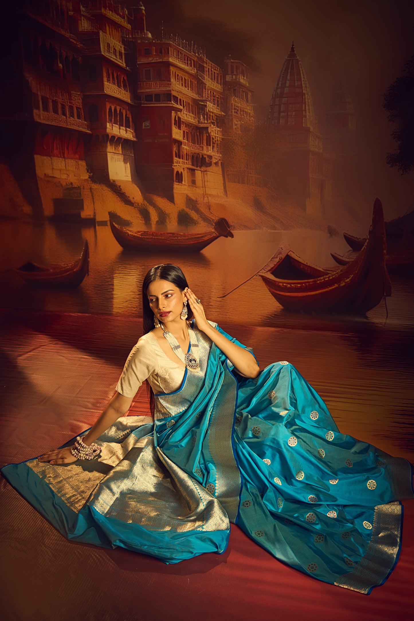 Sky Blue Katan Silk Saree