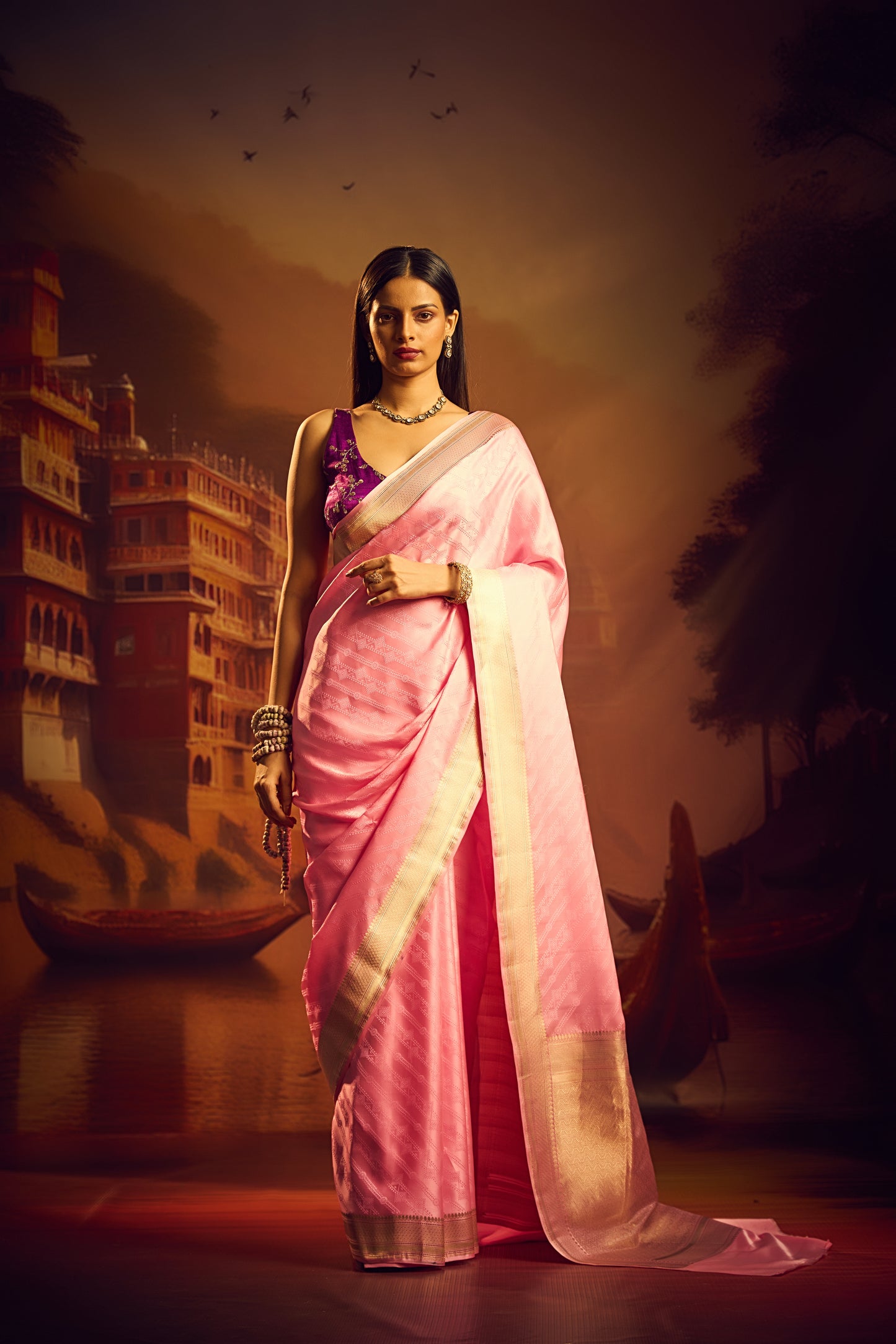 Pink Mashru Katan Silk Tanchui Saree