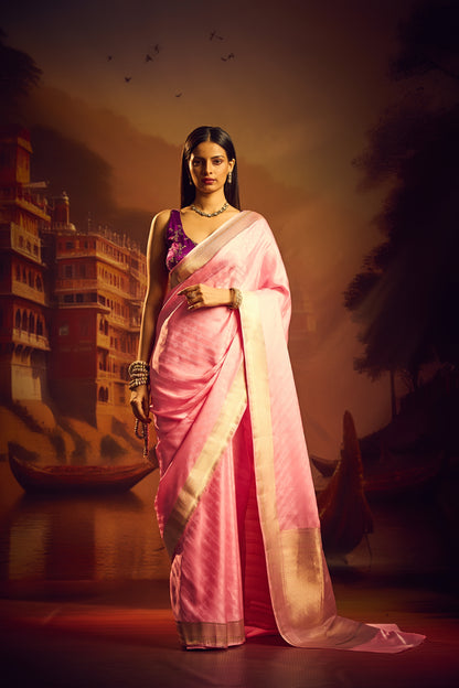 Pink Mashru Katan Silk Tanchui Saree