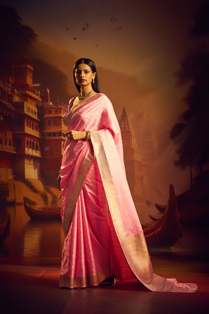 Pink Mashru Katan Silk Tanchui Saree