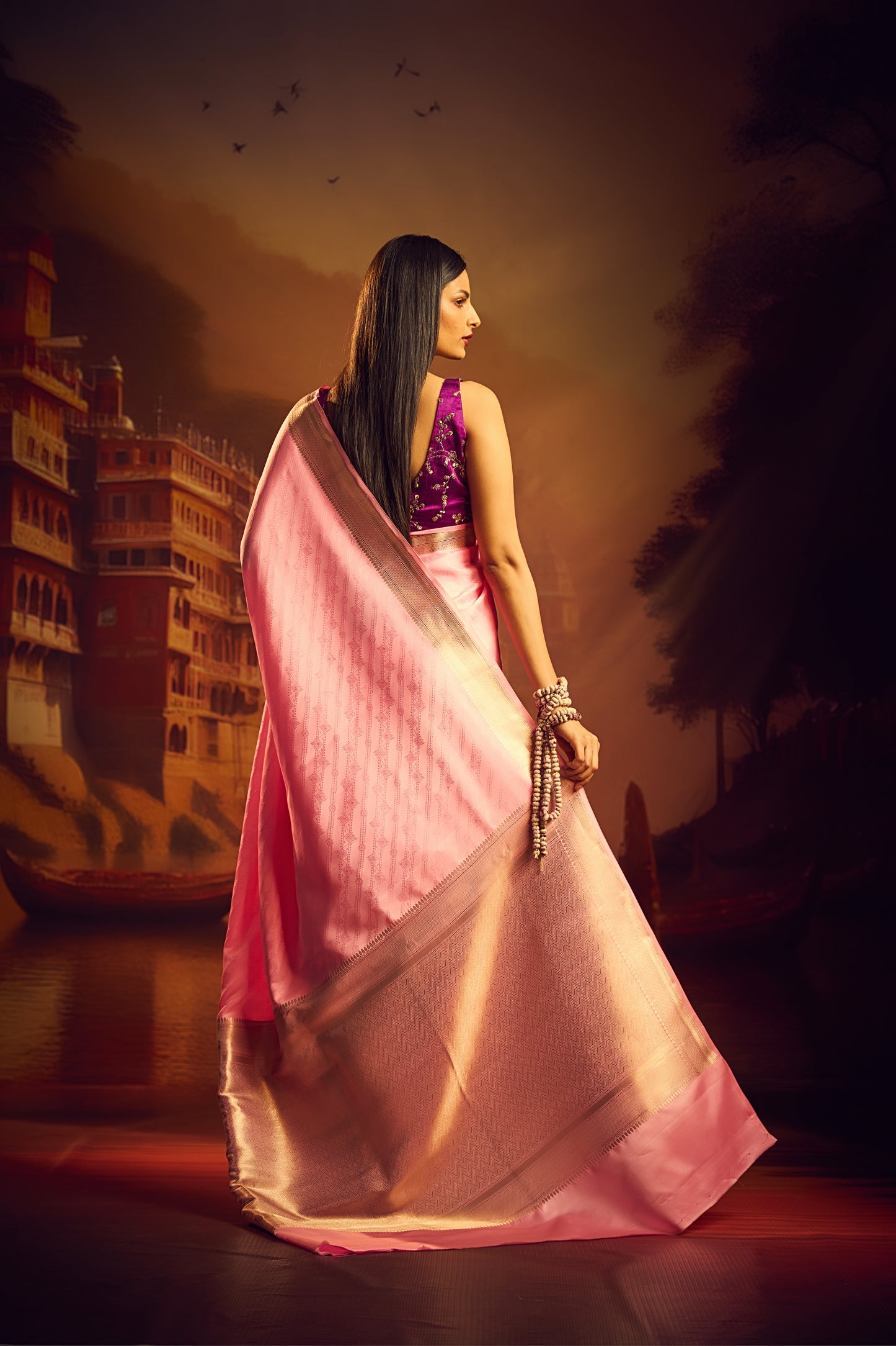 Pink Mashru Katan Silk Tanchui Saree