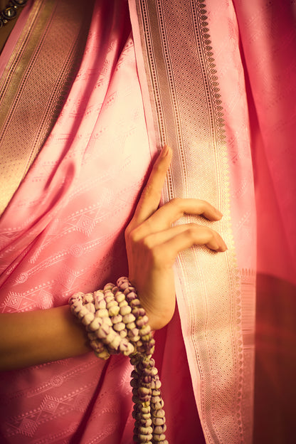 Pink Mashru Katan Silk Tanchui Saree