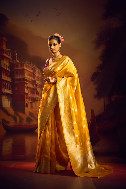 Yellow Raw Mango Silk Saree